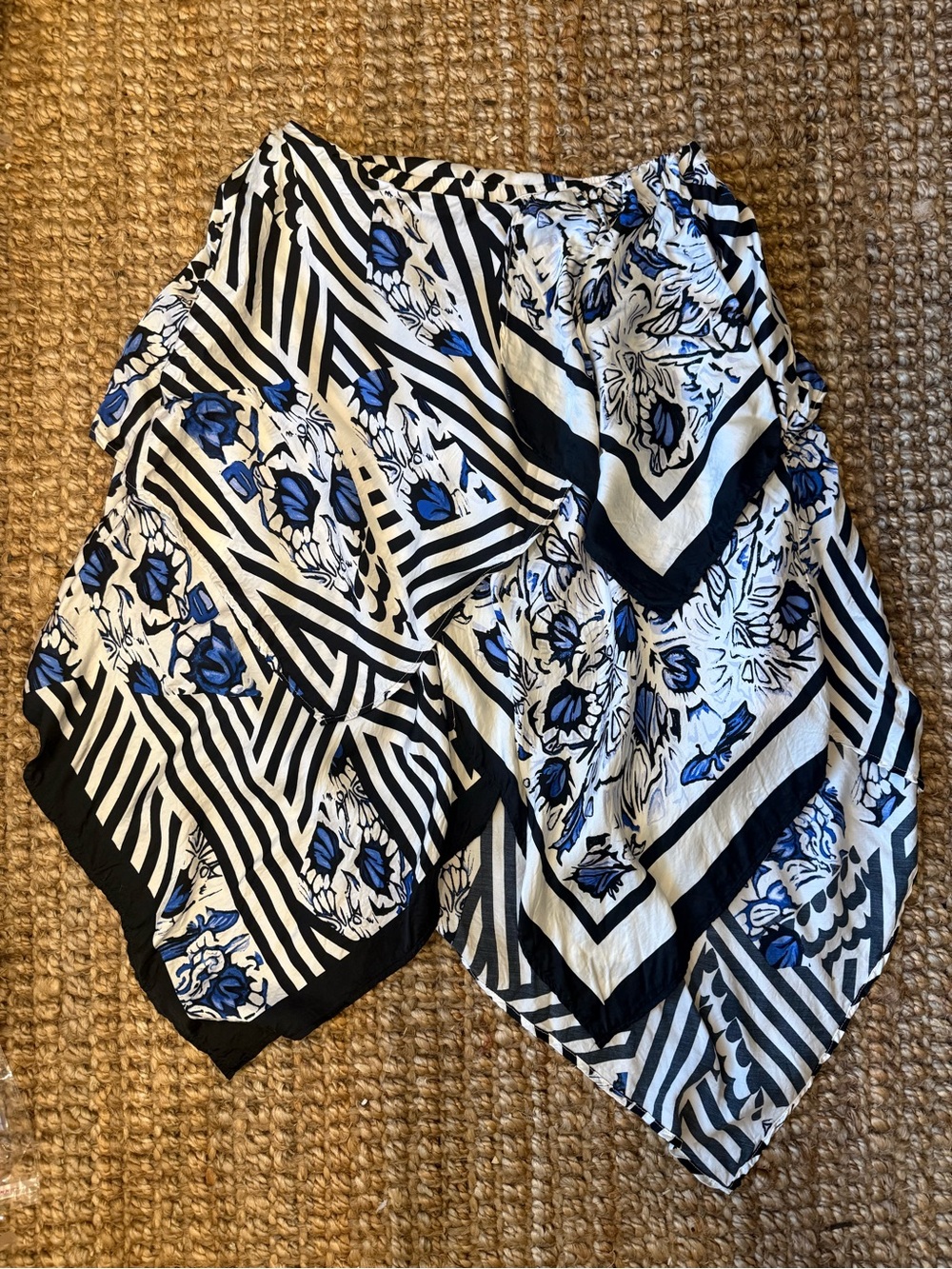 Maeve Black & Blue Floral Stripe Skirt